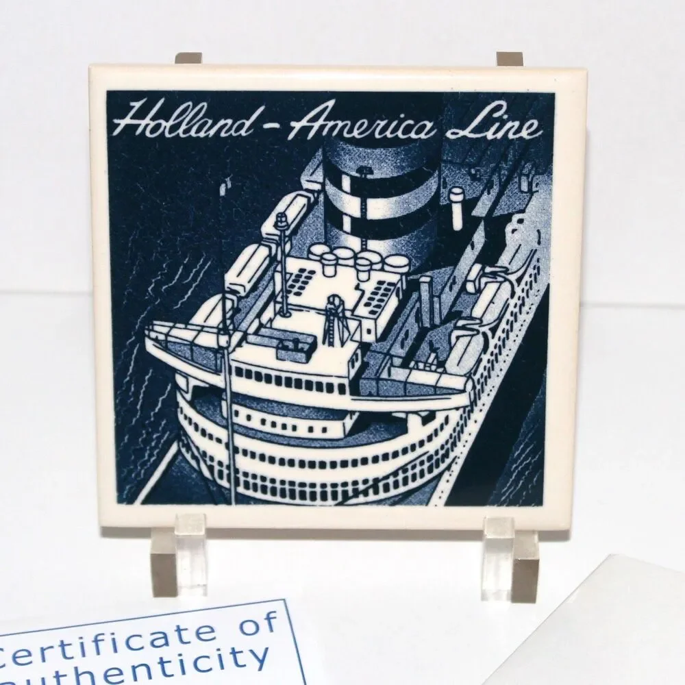 Holland America Line coaster tile ceramic Cruise Ship blue Delft in box COA